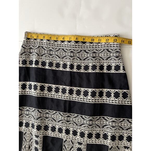 Zara Maxi Linen Blend Skirt S Black Embroidered Aztec Ruffled Western Cottage - Picture 5 of 9